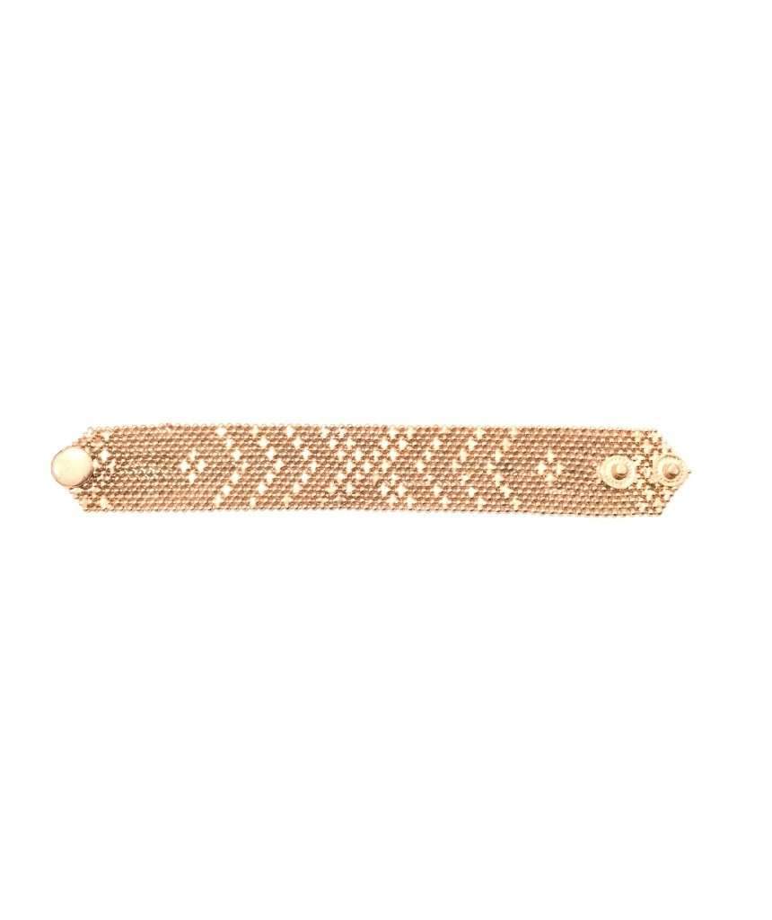 A beautiful rose gold chainmail bracelet featuring a stylish cuff design with popper fastening, perfect for any occasion.