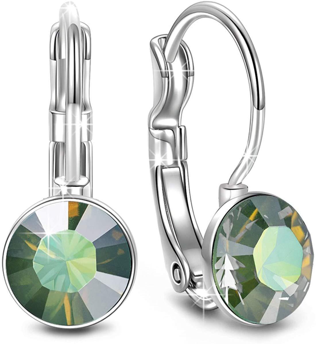 Round Baby 0.3" Crystals Leverback Earrings featuring 18K white gold plating and Austrian crystals, designed in Italy.