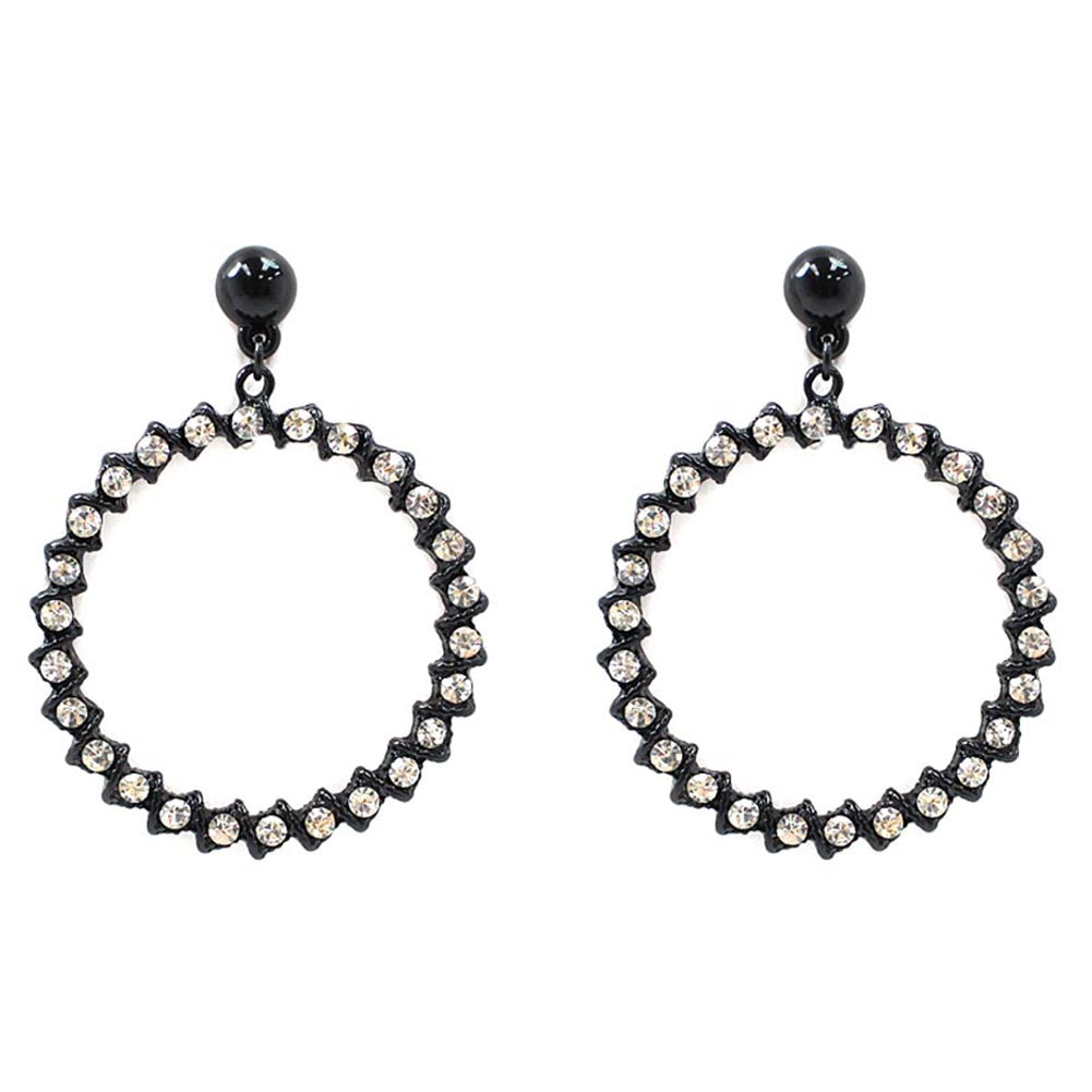 A pair of elegant round crystal stone drop dangle earrings in various vibrant colors, showcasing their sparkling design and 46 mm diameter.