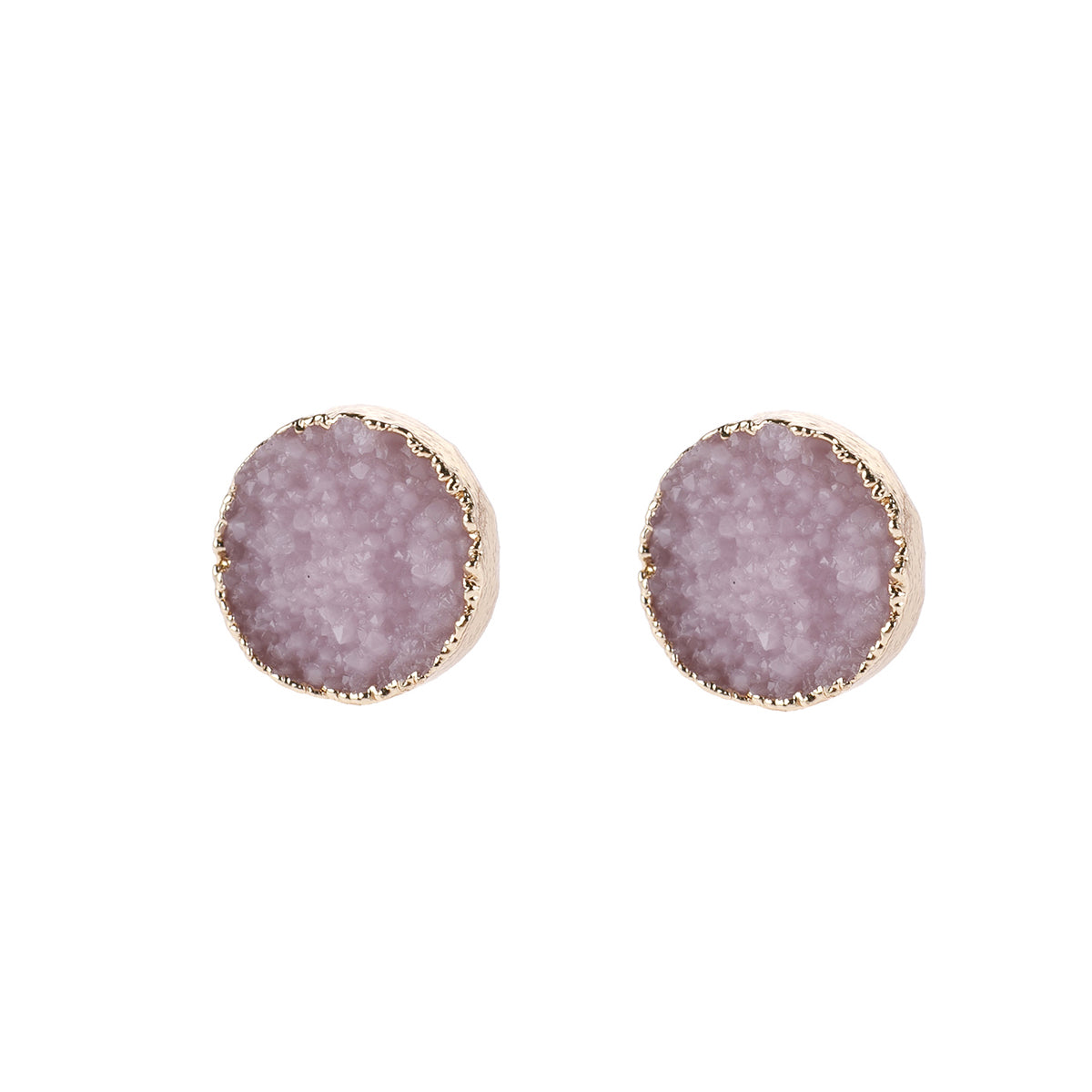 Round Druzy Stud Earrings by DOBBI in various colors, showcasing their sparkling druzy stones and elegant design.