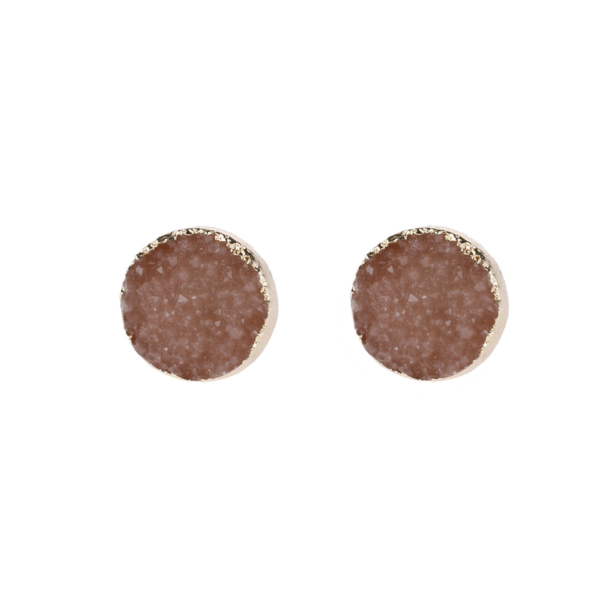 Round Druzy Stud Earrings by DOBBI in various colors, showcasing their sparkling druzy stones and elegant design.