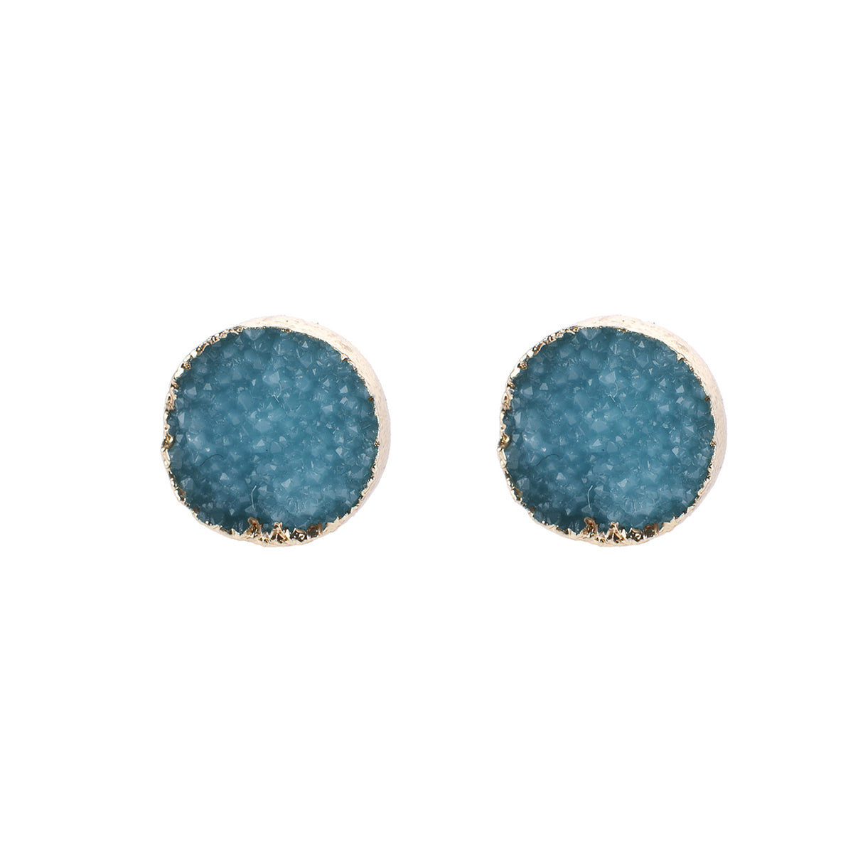 Round Druzy Stud Earrings by DOBBI in various colors, showcasing their sparkling druzy stones and elegant design.