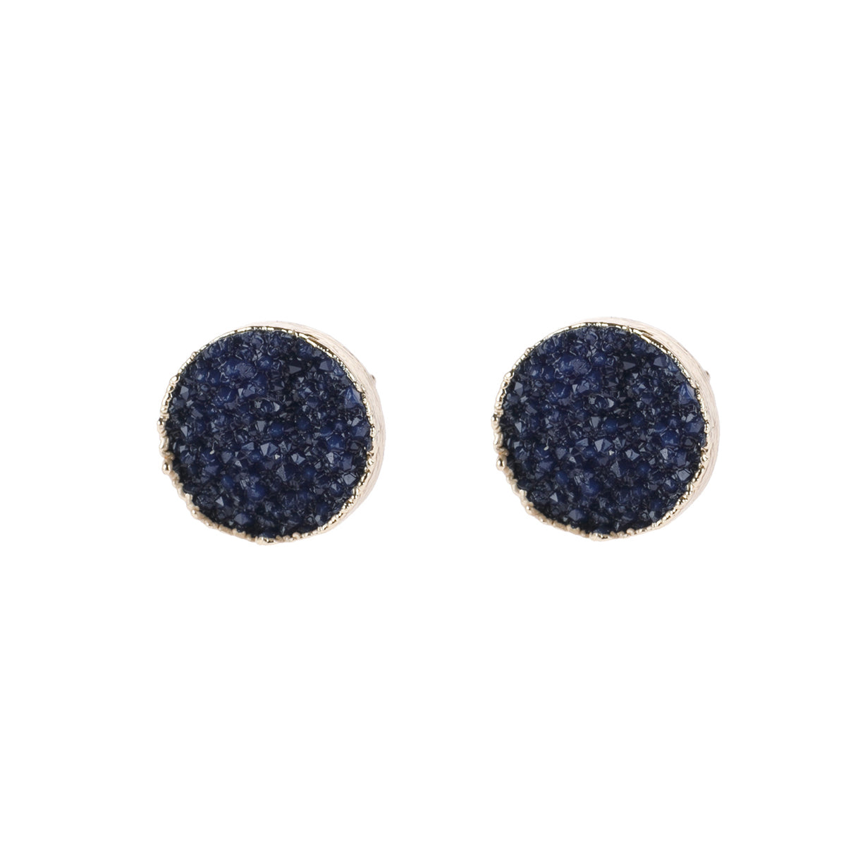 Round Druzy Stud Earrings by DOBBI in various colors, showcasing their sparkling druzy stones and elegant design.