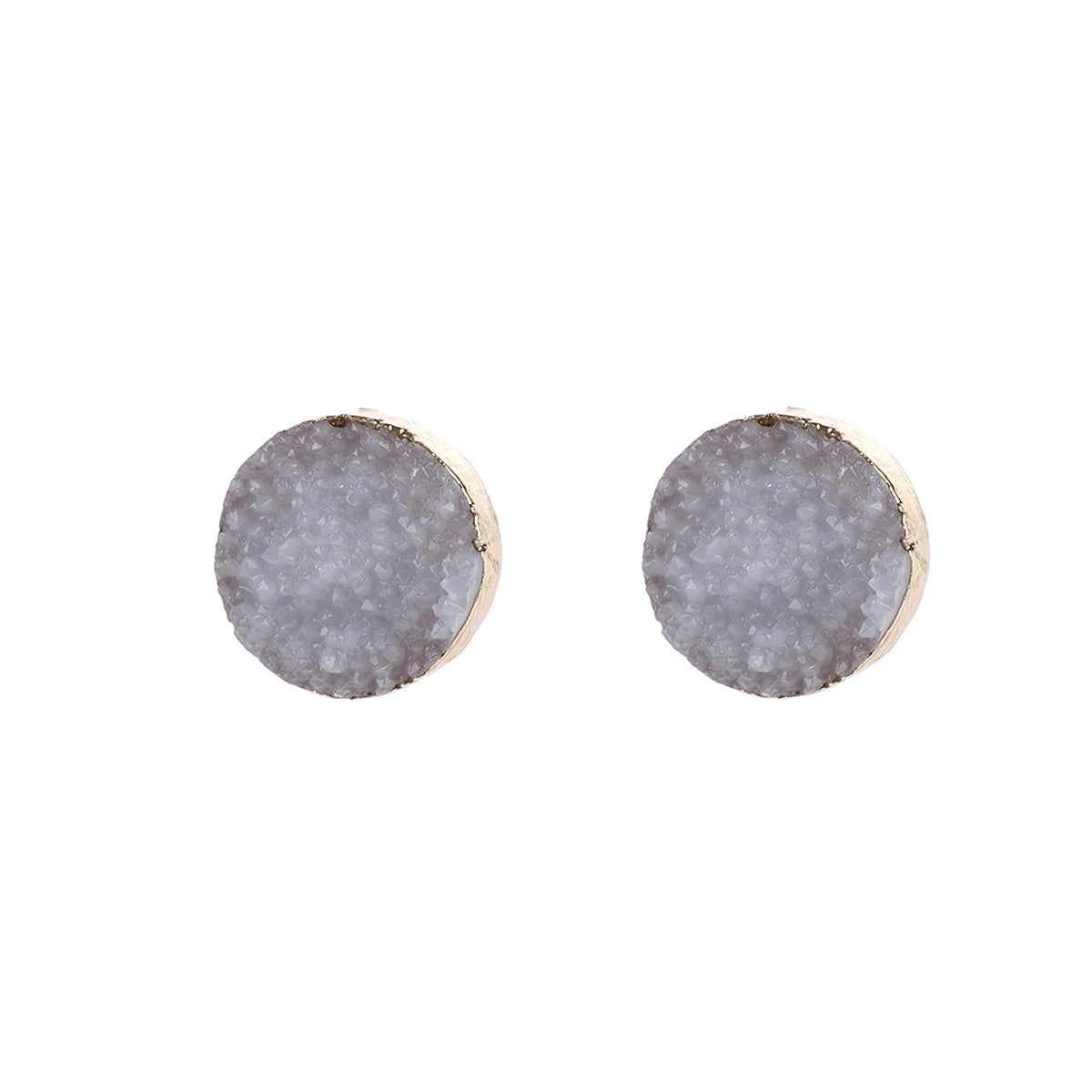 Round Druzy Stud Earrings by DOBBI in various colors, showcasing their sparkling druzy stones and elegant design.