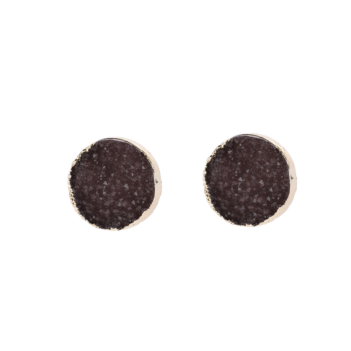 Round Druzy Stud Earrings by DOBBI in various colors, showcasing their sparkling druzy stones and elegant design.