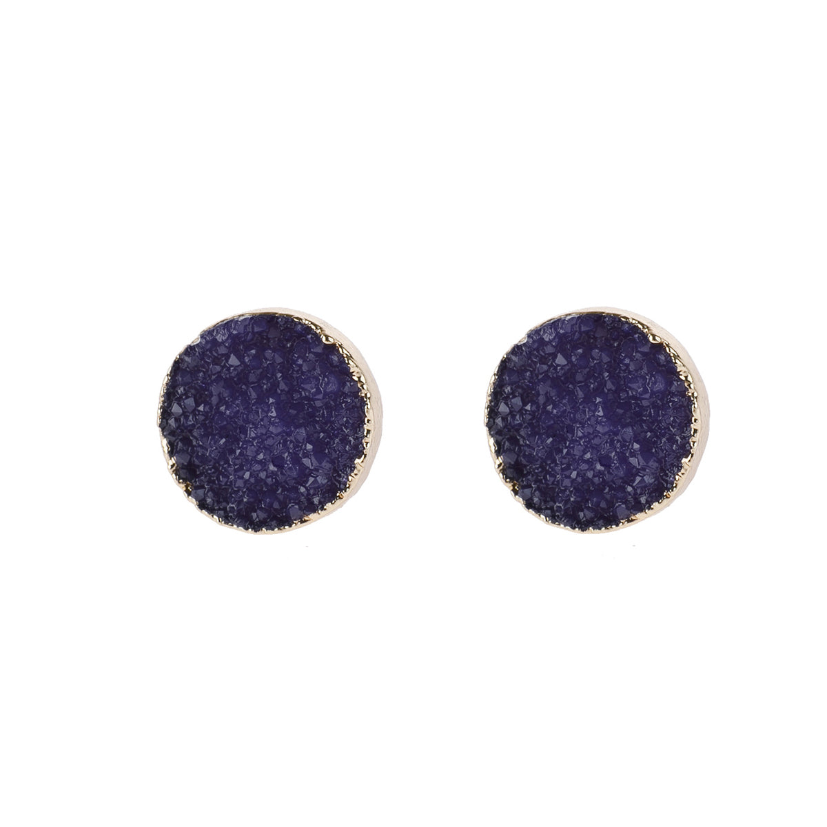 Round Druzy Stud Earrings by DOBBI in various colors, showcasing their sparkling druzy stones and elegant design.