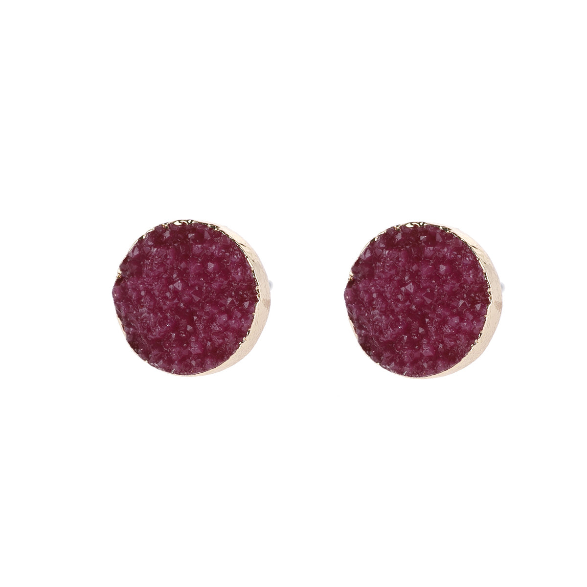 Round Druzy Stud Earrings by DOBBI in various colors, showcasing their sparkling druzy stones and elegant design.