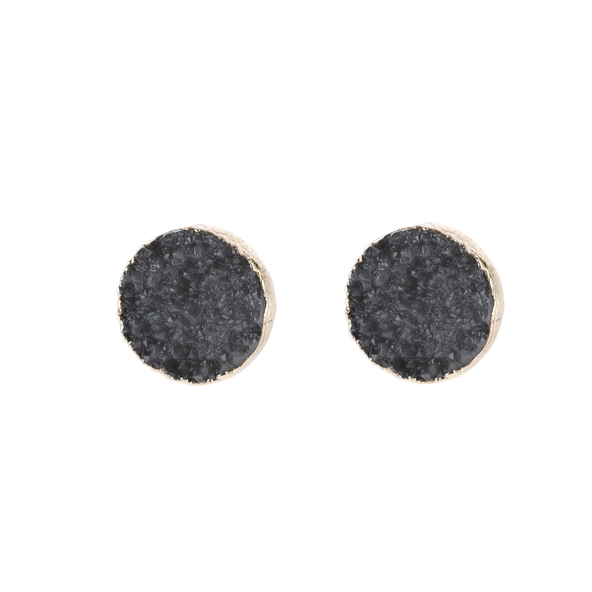 Round Druzy Stud Earrings by DOBBI in various colors, showcasing their sparkling druzy stones and elegant design.