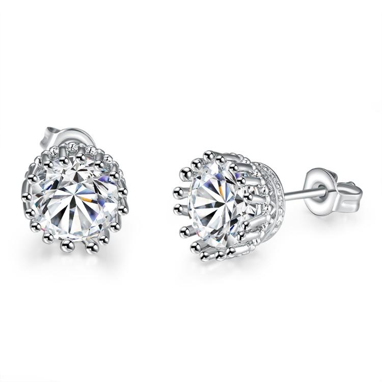 Royal Crown Austrian Crystal Stud Earrings featuring shimmering Swarovski crystals set in 18K white gold plating, elegantly designed in Italy.