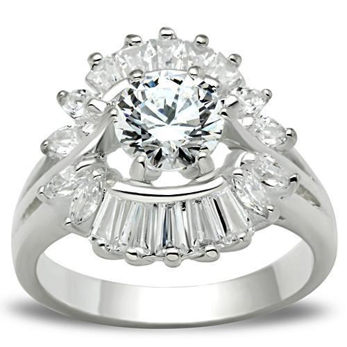 SS039 Silver 925 Sterling Silver Ring featuring a clear AAA Grade CZ stone, showcasing its elegant design and polished finish.