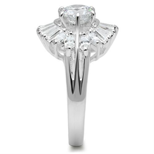 SS039 Silver 925 Sterling Silver Ring featuring a clear AAA Grade CZ stone, showcasing its elegant design and polished finish.