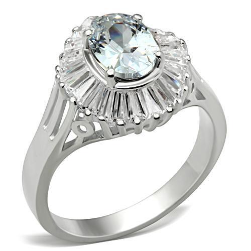 SS042 Silver 925 Sterling Silver Ring featuring a clear AAA Grade CZ stone, showcasing its elegant design and shiny finish.