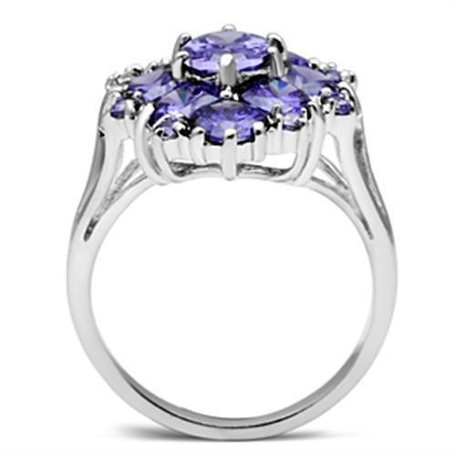 SS005 Silver 925 Sterling Silver Ring featuring AAA Grade CZ stone in tanzanite color, showcasing its elegant design and craftsmanship.