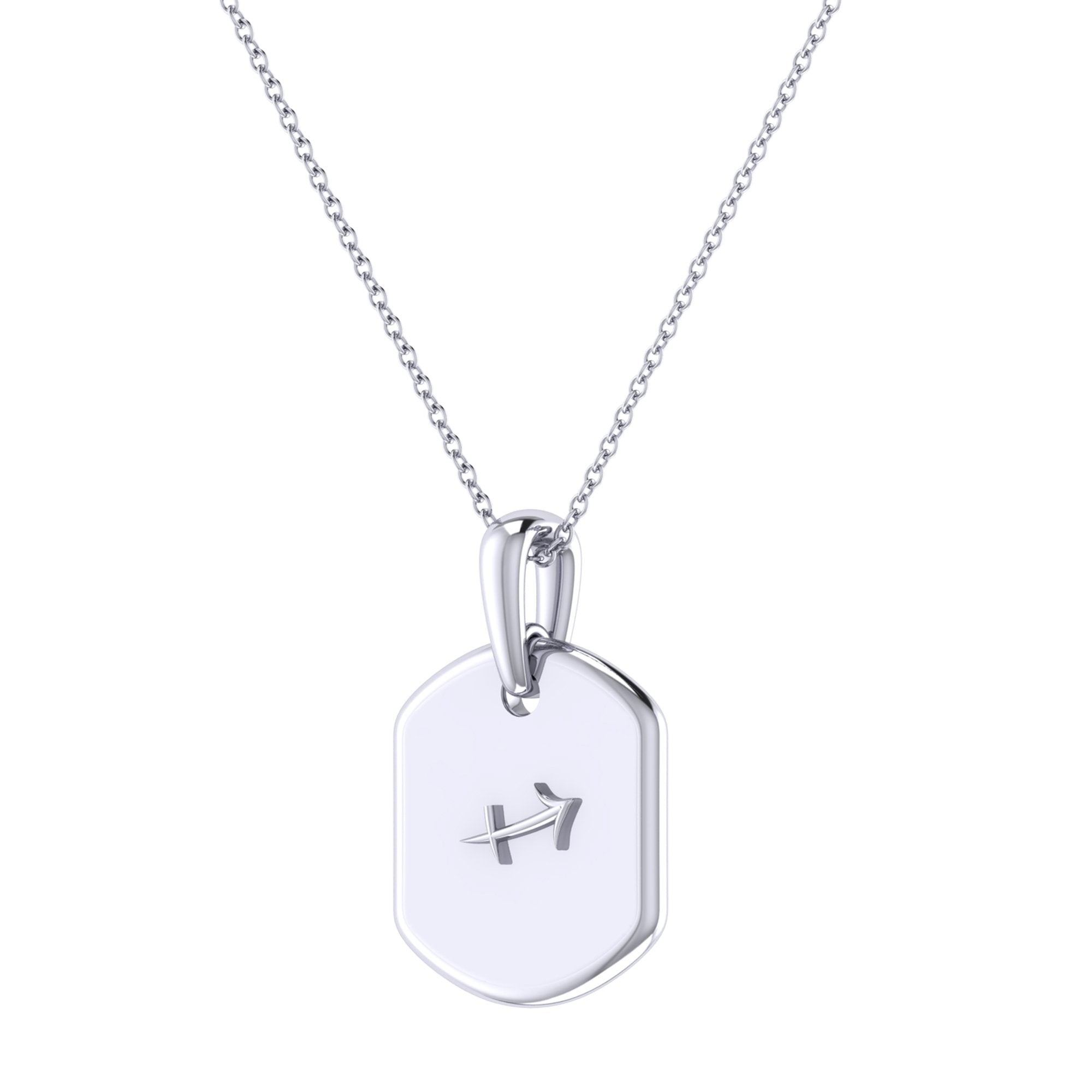 Sagittarius Archer Constellation Tag Pendant Necklace featuring blue topaz and diamonds in 925 Sterling Silver.