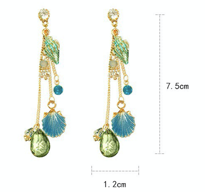 Elegant Sea Shell Slinky Drop Earrings made of alloy, rhinestone, and 925 silver, showcasing a unique design.