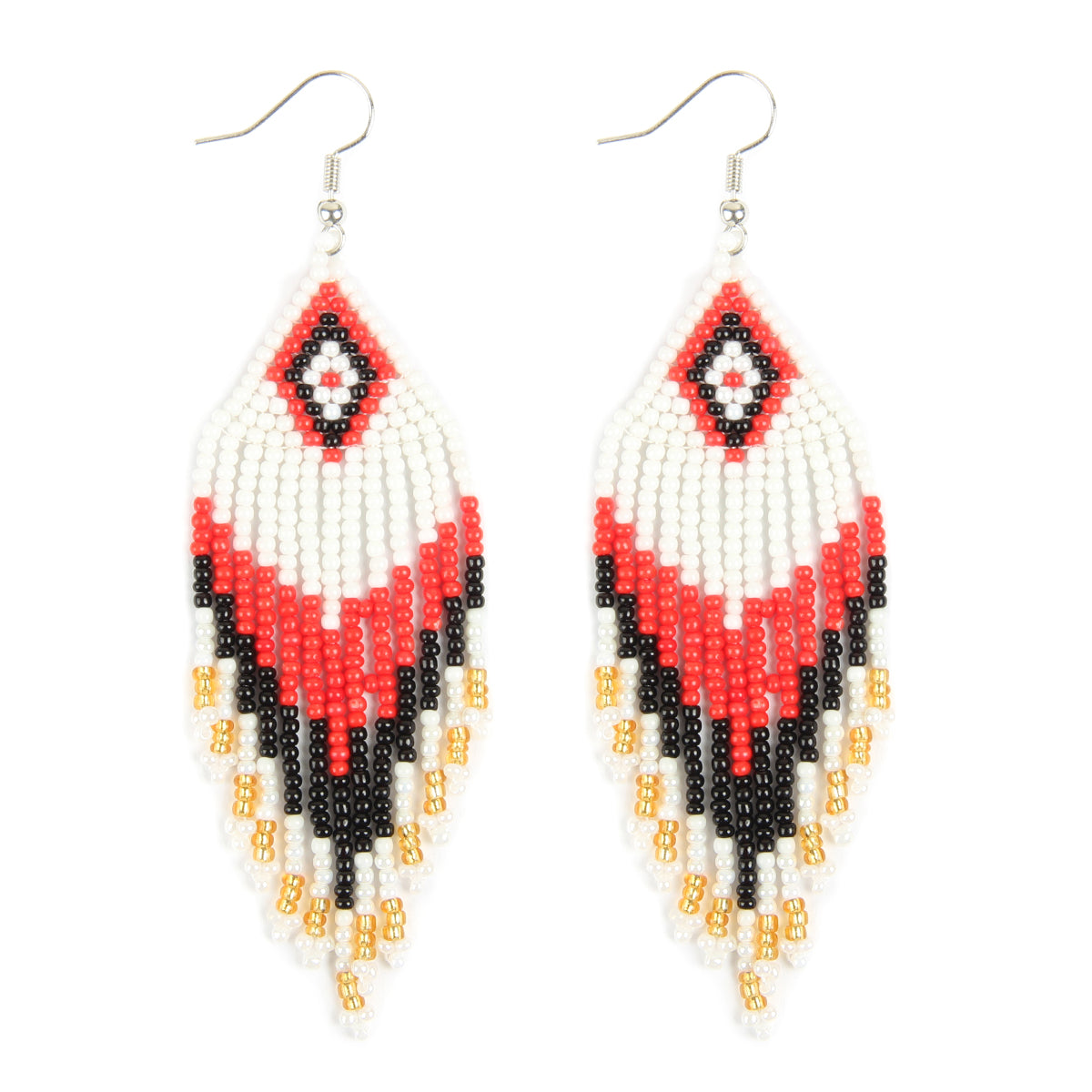 Colorful seed beads dangling drop earrings by DOBBI, showcasing a vibrant design perfect for summer and casual outfits.