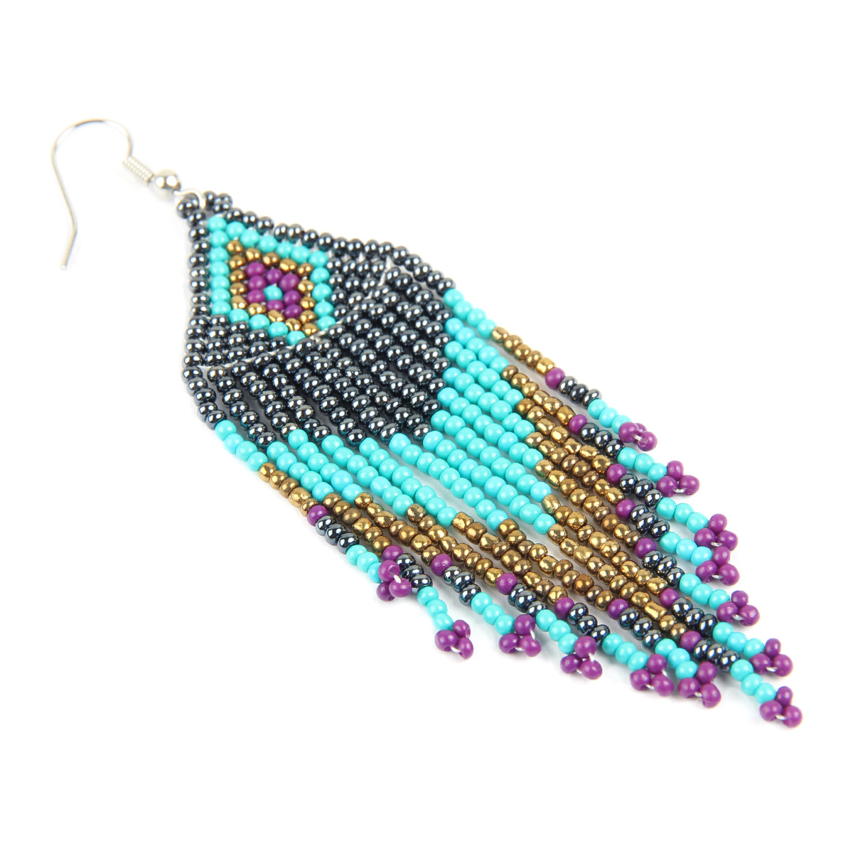 Colorful seed beads dangling drop earrings by DOBBI, showcasing a vibrant design perfect for summer and casual outfits.