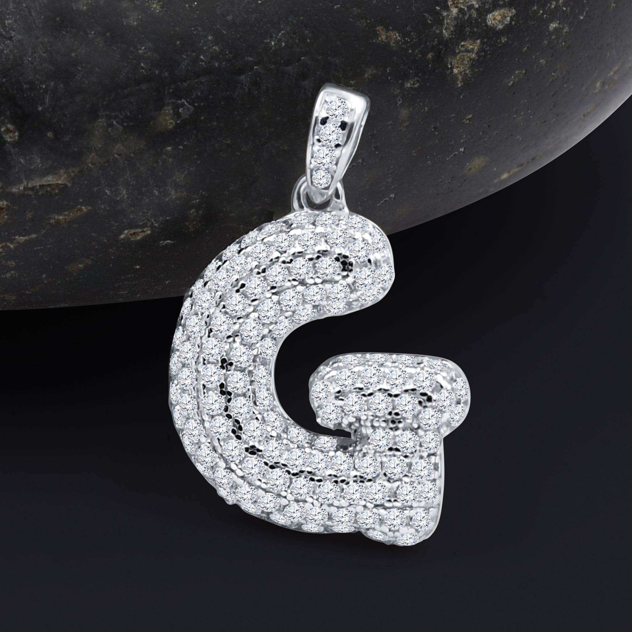 SEIGNEURIAL Initial Pendant featuring a personalized letter adorned with cubic zirconia stones in sterling silver or gold plating.
