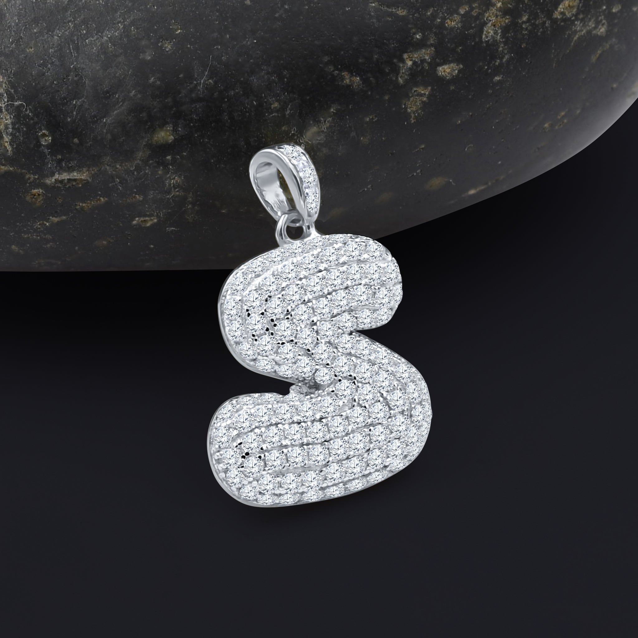 SEIGNEURIAL Initial Pendant featuring a personalized letter adorned with cubic zirconia stones in sterling silver or gold plating.