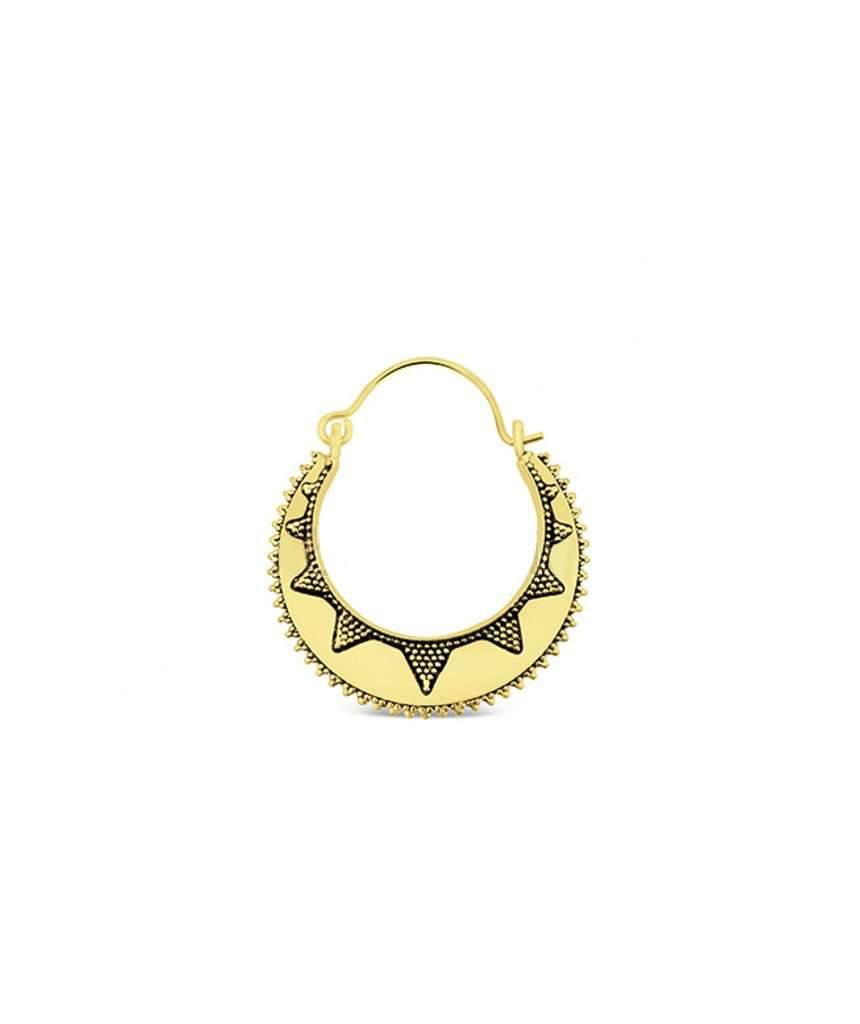 Handmade brass Semi Circular Sun Earrings with a gloss finish, featuring a unique sun-inspired design, perfect for sensitive skin.