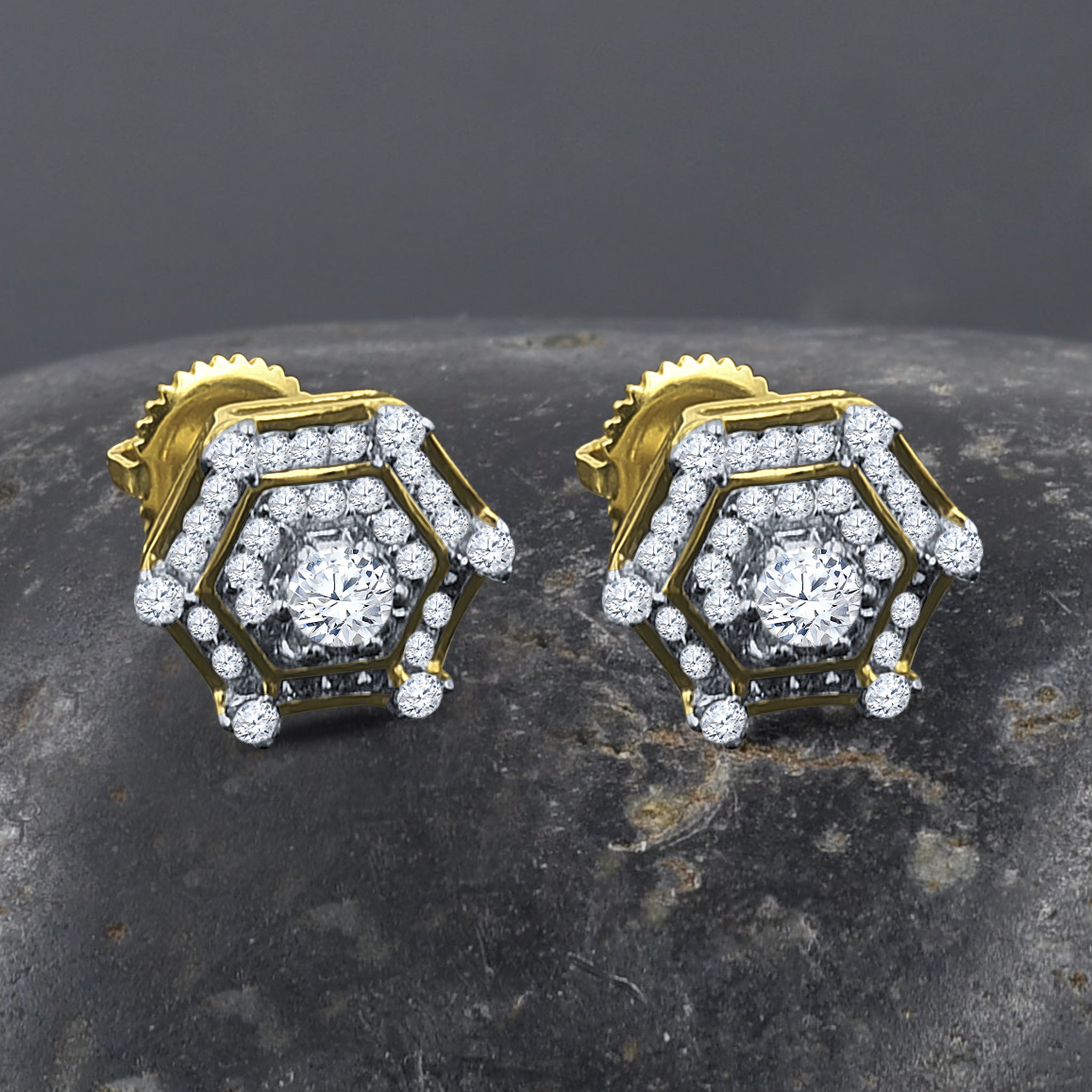 SENARY Silver Earrings featuring hexadic design with cubic zirconia stones, crafted from 925 sterling silver.
