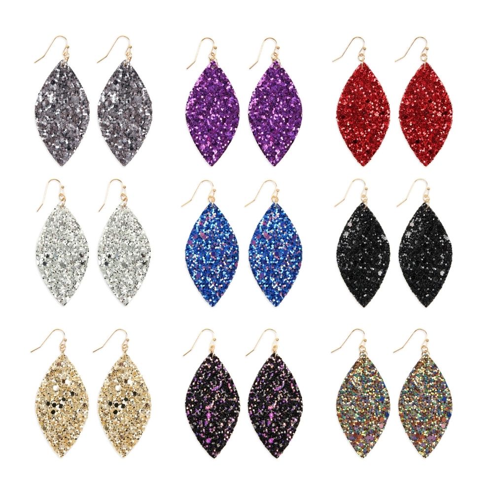 A pair of Sequin Marquise Metal Drop Dangling Earrings featuring vibrant sequins and a stylish marquise design, perfect for summer events.