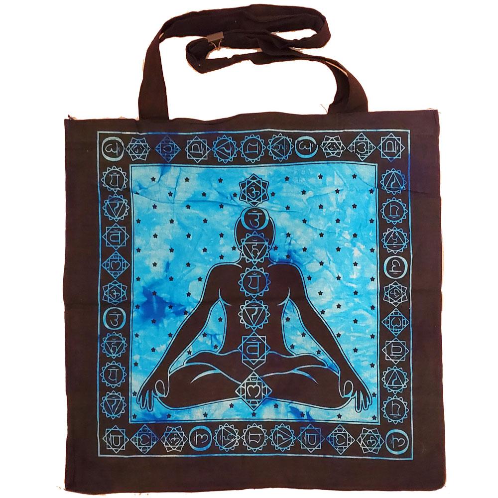 Colorful Seven Chakras Avatar Meditation Tie Dye Tote Bag made of 100% cotton, featuring vibrant chakra colors and a spacious design.