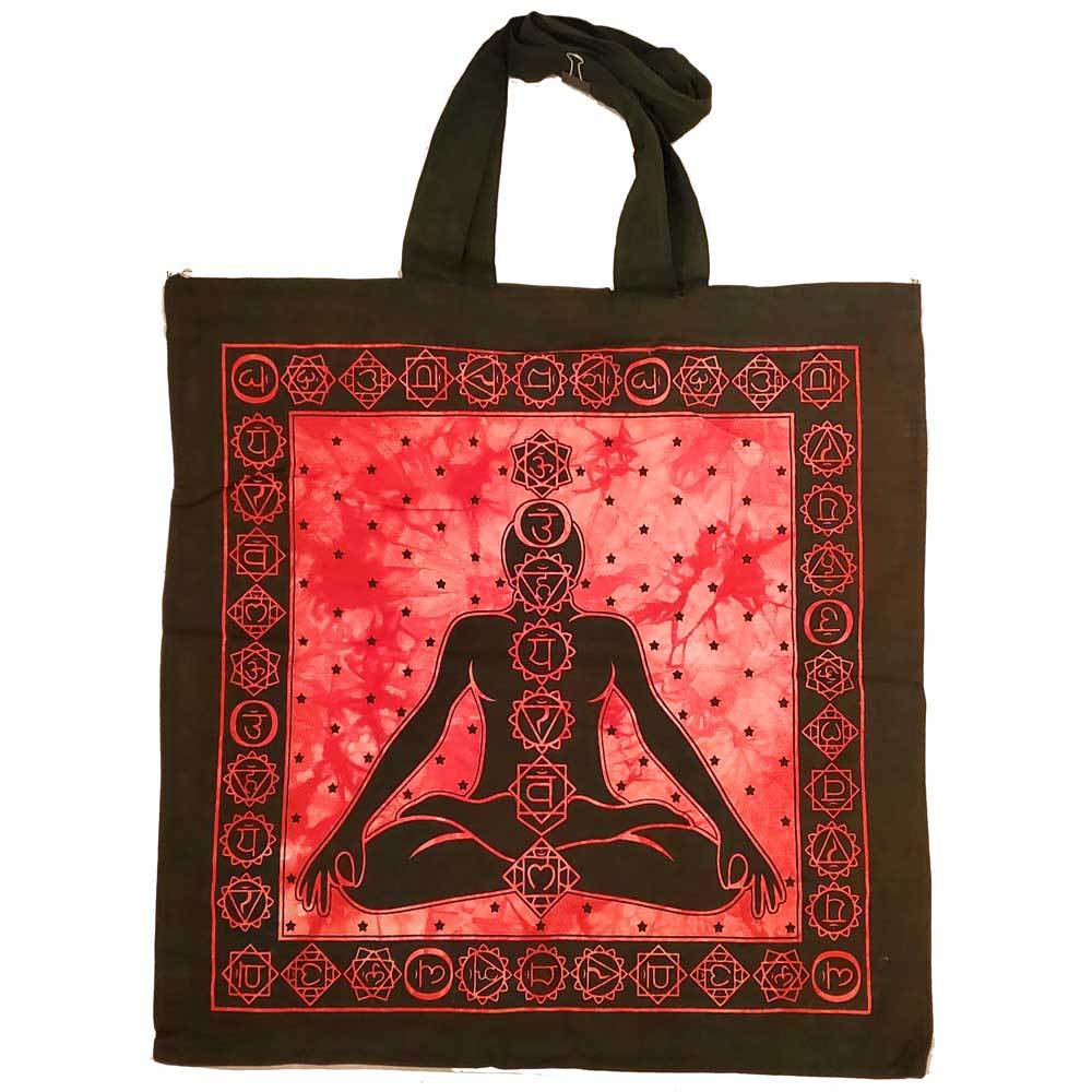 Colorful Seven Chakras Avatar Meditation Tie Dye Tote Bag made of 100% cotton, featuring vibrant chakra colors and a spacious design.