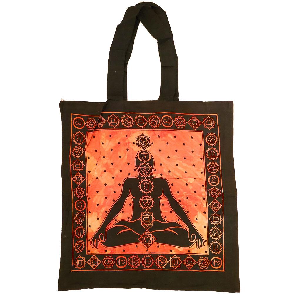 Colorful Seven Chakras Avatar Meditation Tie Dye Tote Bag made of 100% cotton, featuring vibrant chakra colors and a spacious design.