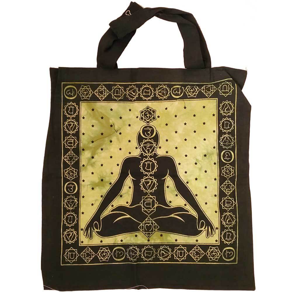 Colorful Seven Chakras Avatar Meditation Tie Dye Tote Bag made of 100% cotton, featuring vibrant chakra colors and a spacious design.