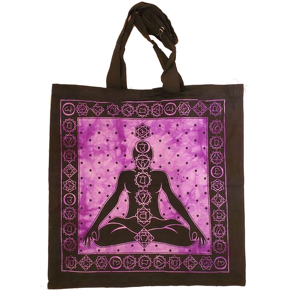 Colorful Seven Chakras Avatar Meditation Tie Dye Tote Bag made of 100% cotton, featuring vibrant chakra colors and a spacious design.