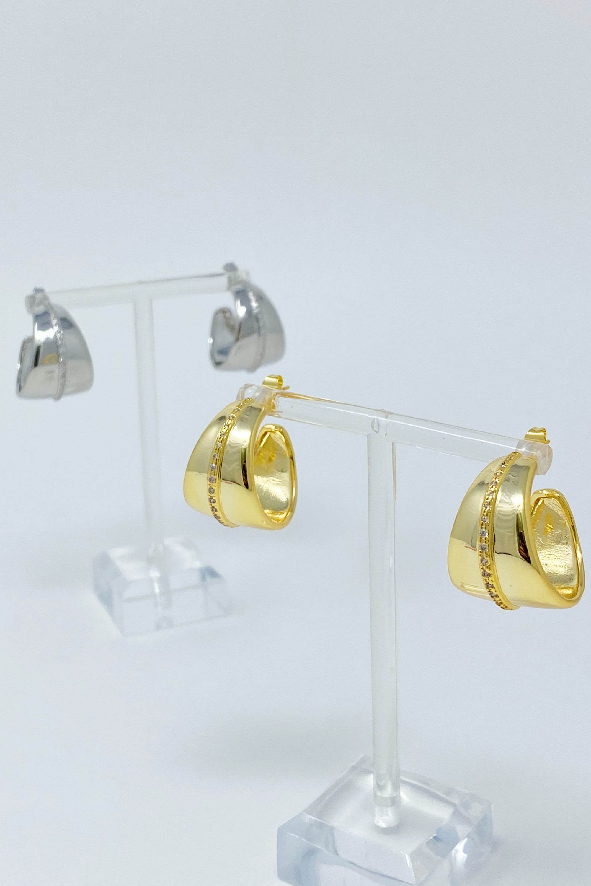 Shines All Set Hoop Earrings featuring sparkling cubic zirconia on 18K gold plated brass, perfect for any occasion.