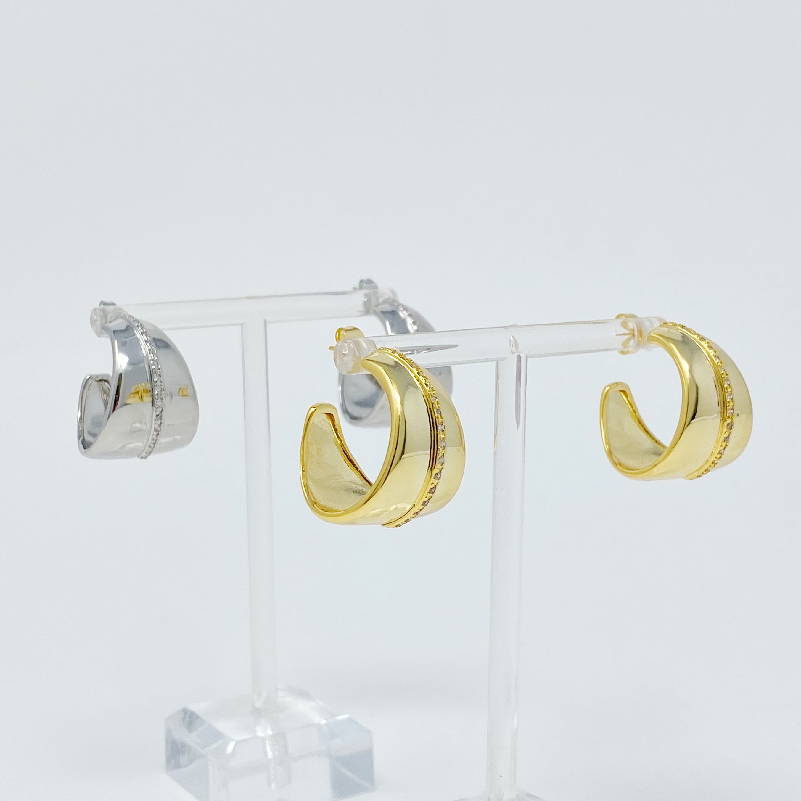 Shines All Set Hoop Earrings featuring sparkling cubic zirconia on 18K gold plated brass, perfect for any occasion.