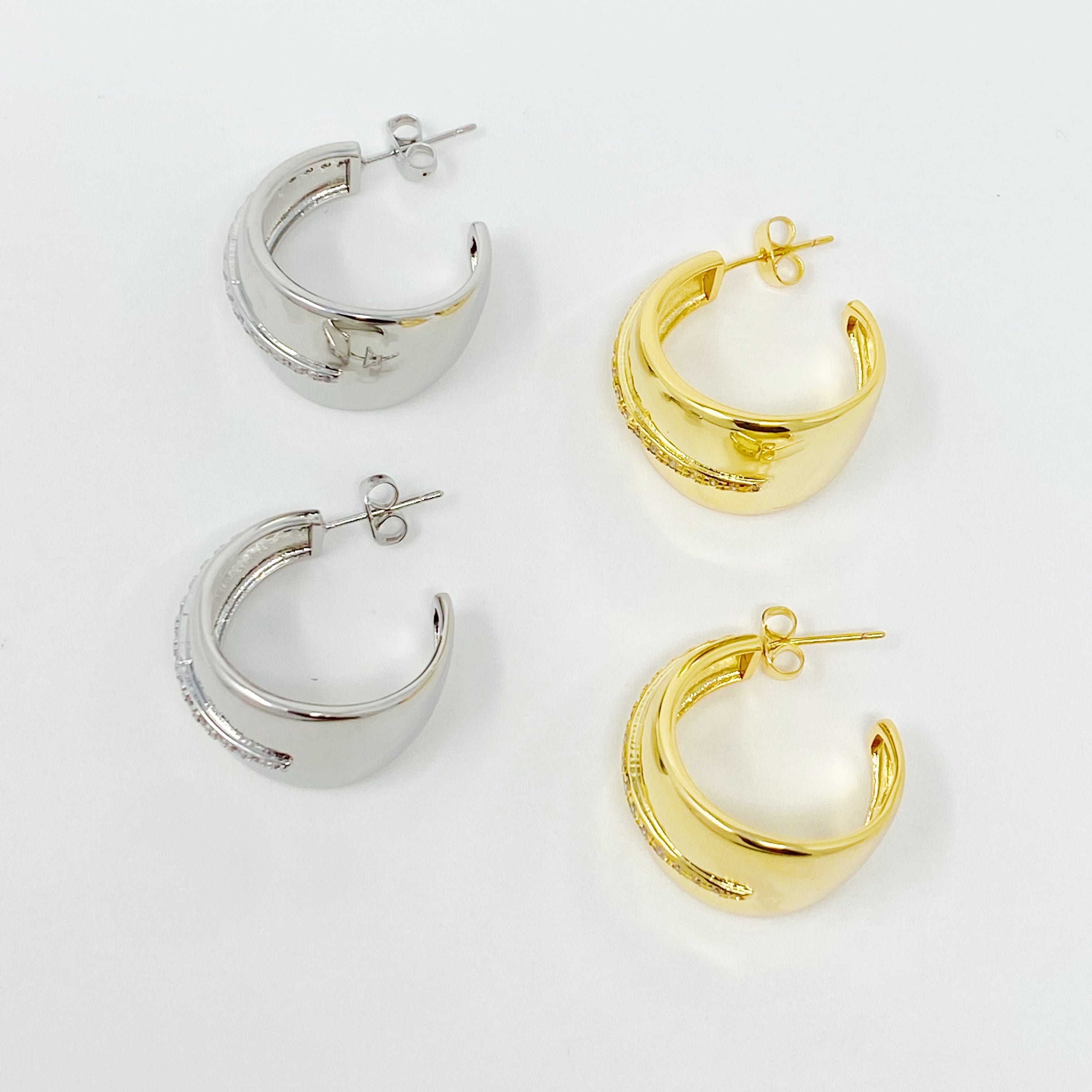 Shines All Set Hoop Earrings featuring sparkling cubic zirconia on 18K gold plated brass, perfect for any occasion.