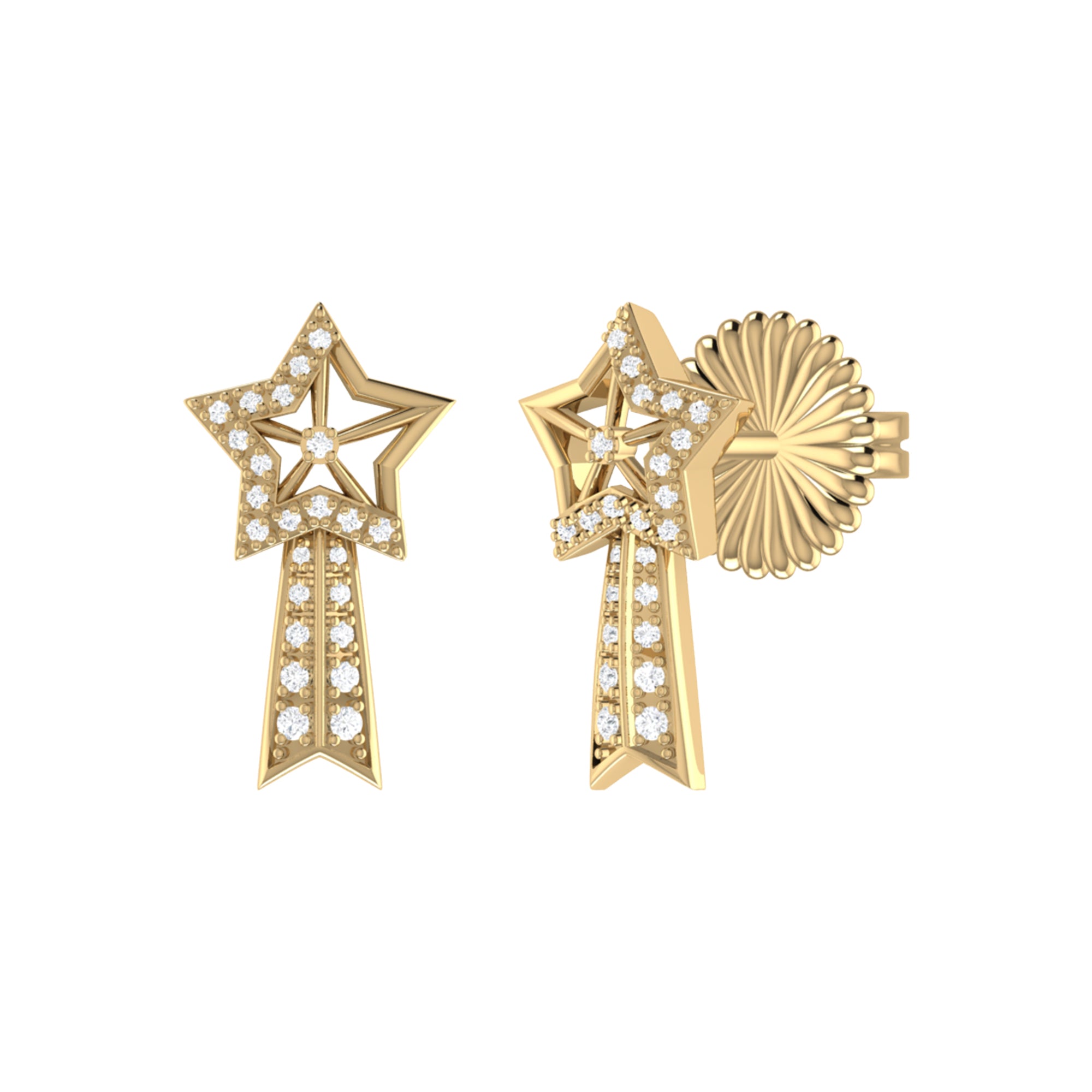 Elegant Shooting Star Diamond Comet Earrings in 14K Gold Vermeil, featuring genuine diamonds set in Sterling Silver.