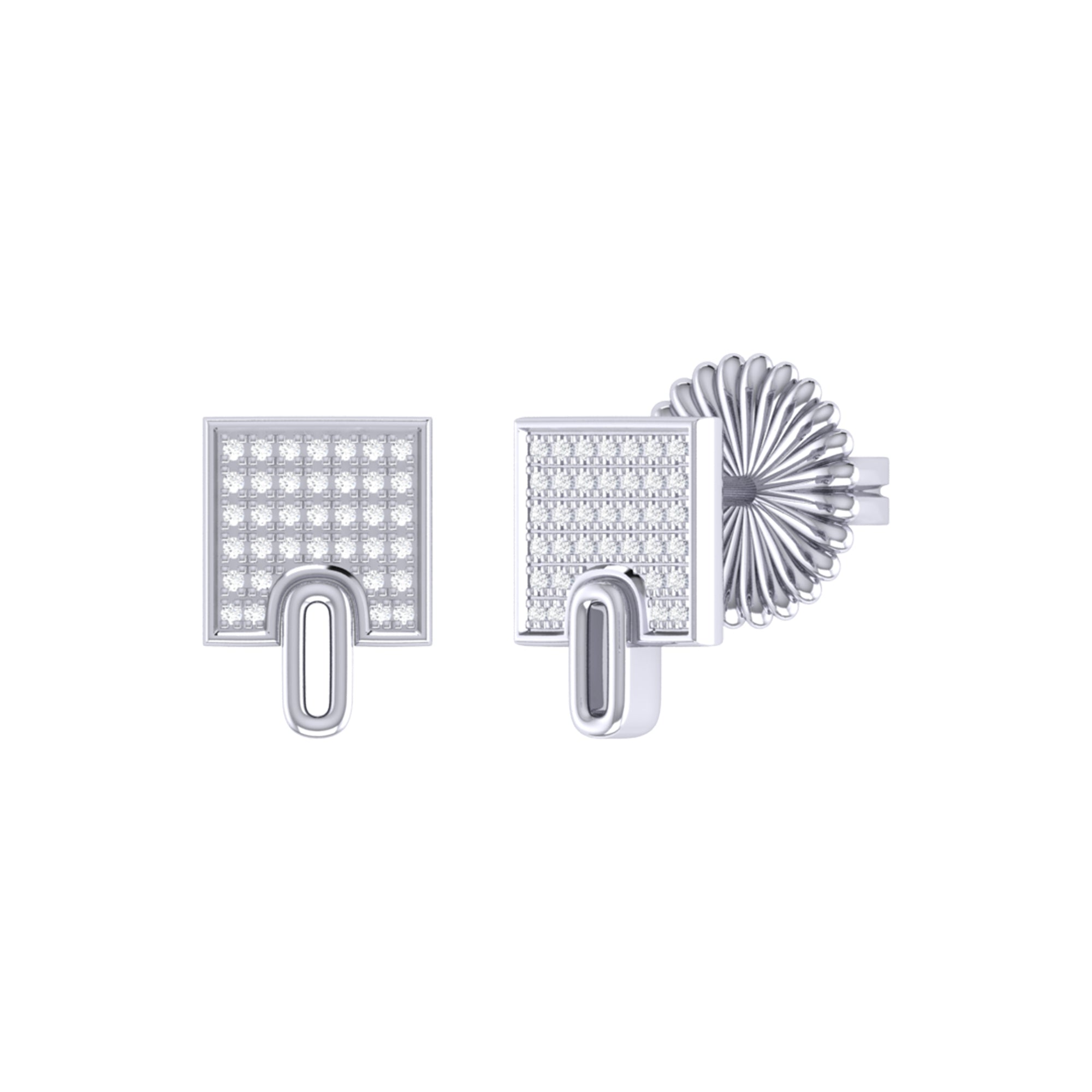 Elegant Sidewalk Square Diamond Stud Earrings in Sterling Silver, featuring genuine diamonds in a micro pave setting.