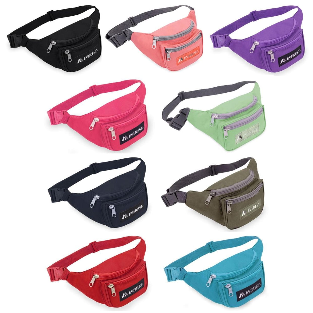 A colorful Signature Waist Pack Junior designed for kids, featuring two zip compartments and a snap waist buckle.