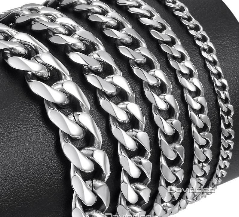 A close-up view of the Silver Plated Korean Cuban Classic Bracelet showcasing its intricate chain design and shiny finish.