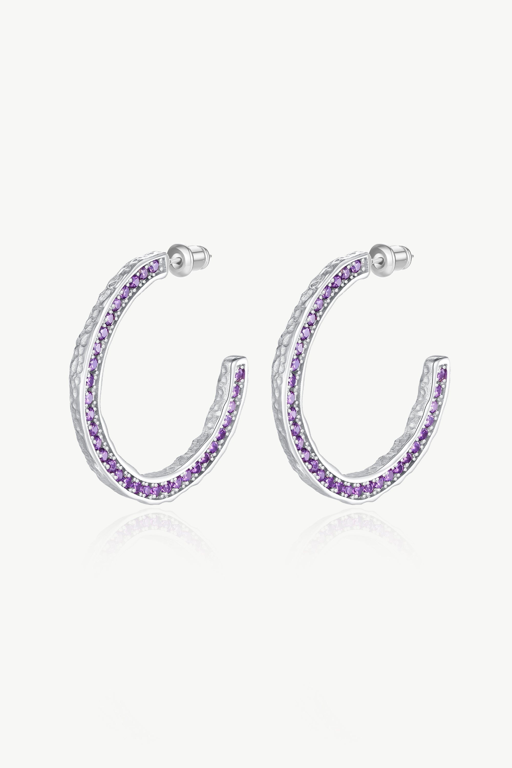 Elegant Silver Zirconia Molten C Hoop Earrings featuring gold plated brass and sparkling zircon stones.