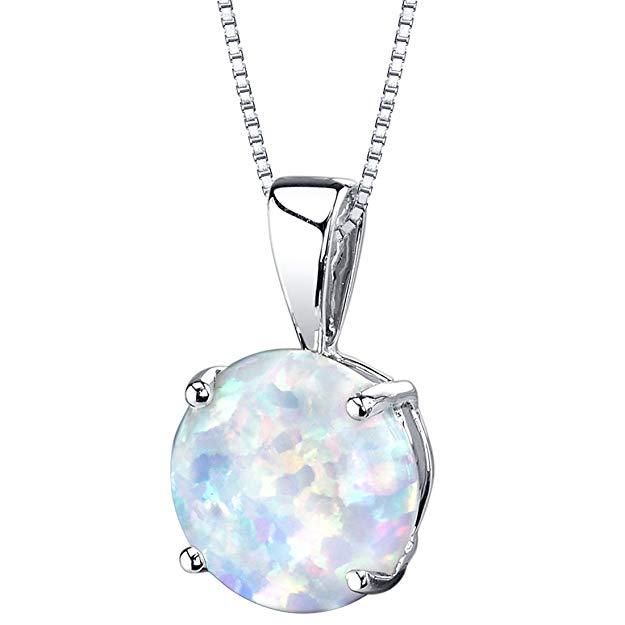 Simplistic Oceanic Opal Princess Cut Necklace featuring a blue opal pendant set in 14K silver plating with a link chain.