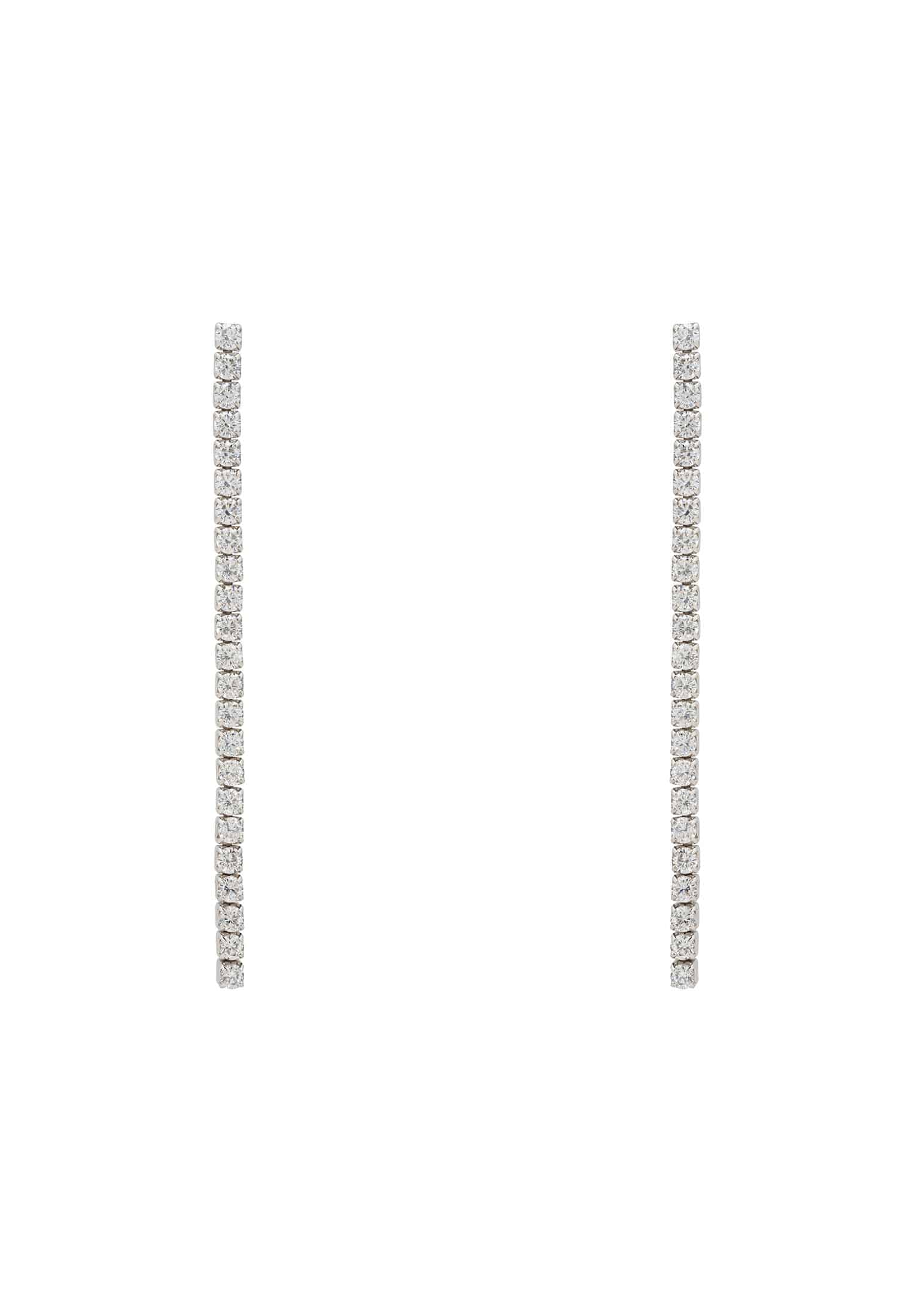 Elegant Single Strip Drop CZ Earrings in Silver, featuring sparkling micro pave zircons and a sleek design.