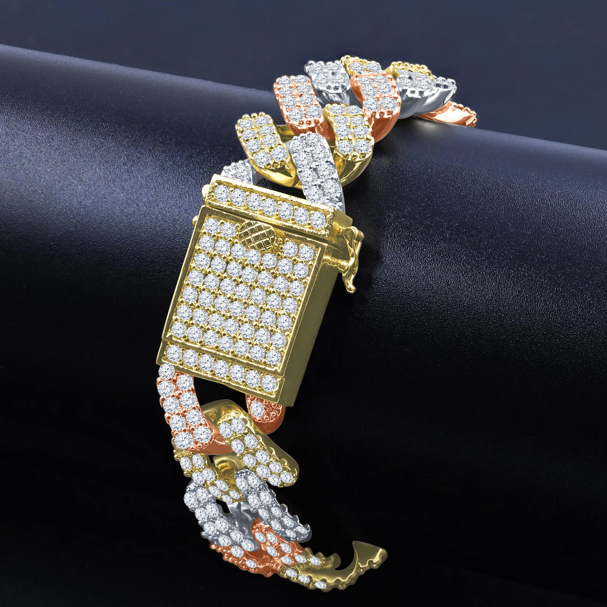 SINUOUS CZ Bracelet featuring AAA Cubic Zirconia stones in a tortuous design, crafted from solid brass, elegantly displayed on a soft background.
