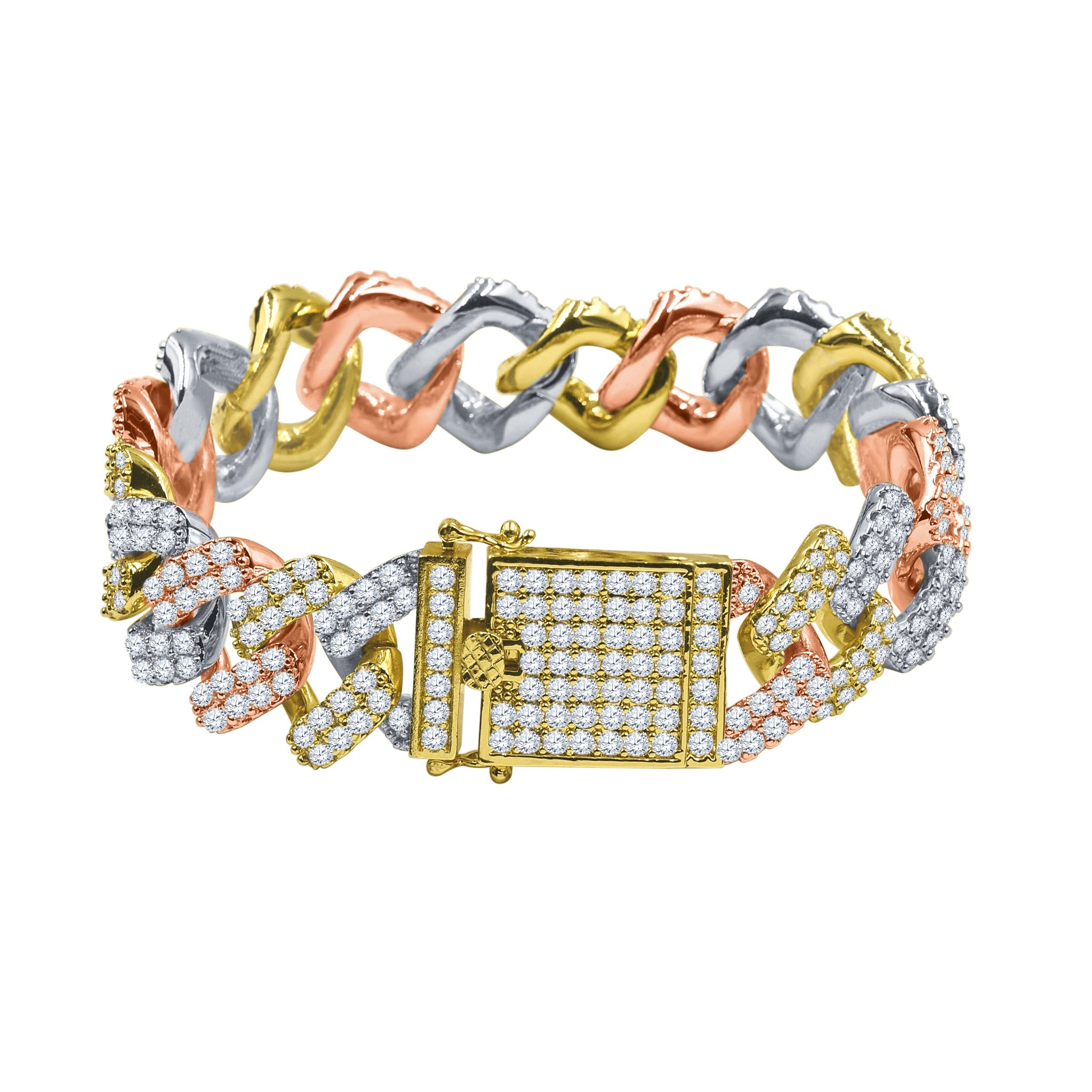 SINUOUS CZ Bracelet featuring AAA Cubic Zirconia stones in a tortuous design, crafted from solid brass, elegantly displayed on a soft background.