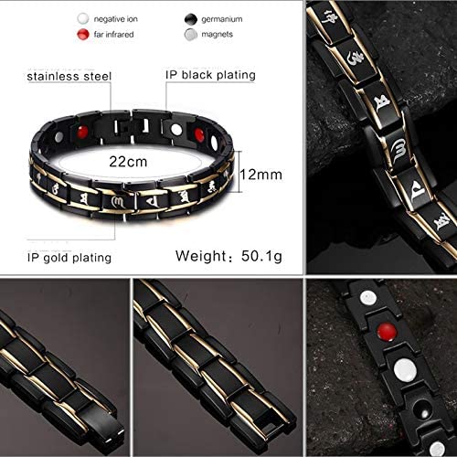 A stylish Six-Word Mani Mantra Magnetic Bracelet made of titanium steel, featuring a sleek design and embedded magnets for therapeutic benefits.