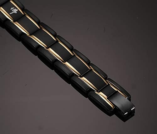 A stylish Six-Word Mani Mantra Magnetic Bracelet made of titanium steel, featuring a sleek design and embedded magnets for therapeutic benefits.