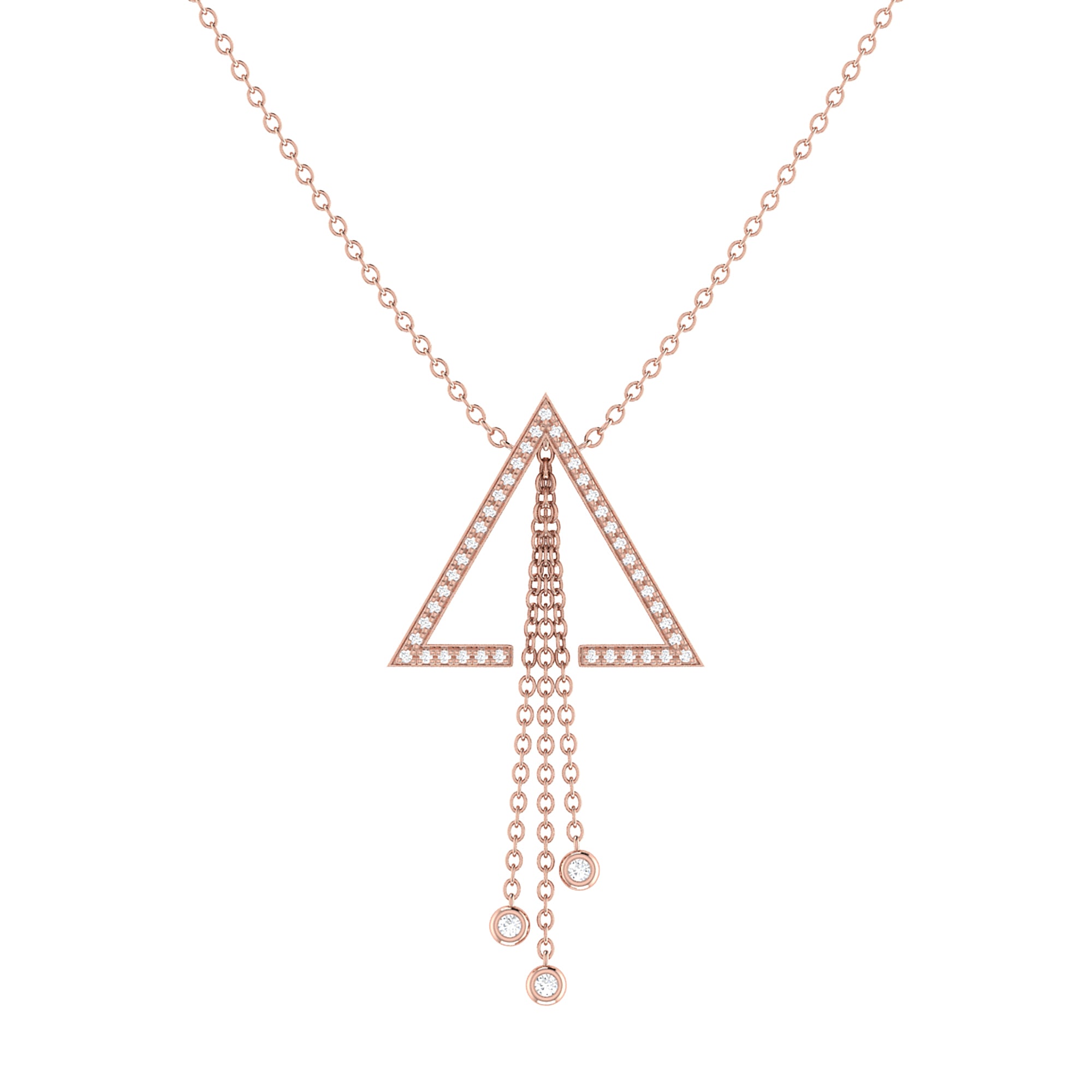 Skyline Triangle Bolo Adjustable Diamond Lariat Necklace in 14K Rose Gold, featuring genuine diamonds and a bolo adjustable design.