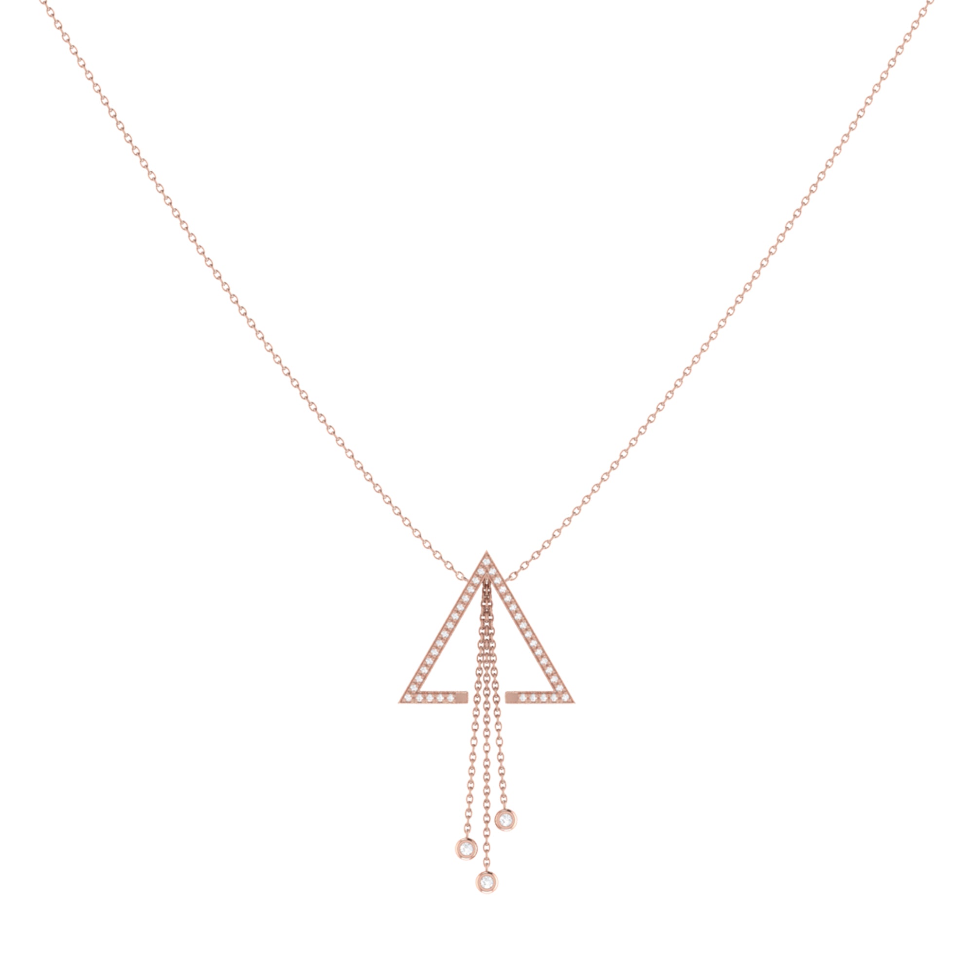 Skyline Triangle Bolo Adjustable Diamond Lariat Necklace in 14K Rose Gold, featuring genuine diamonds and a bolo adjustable design.