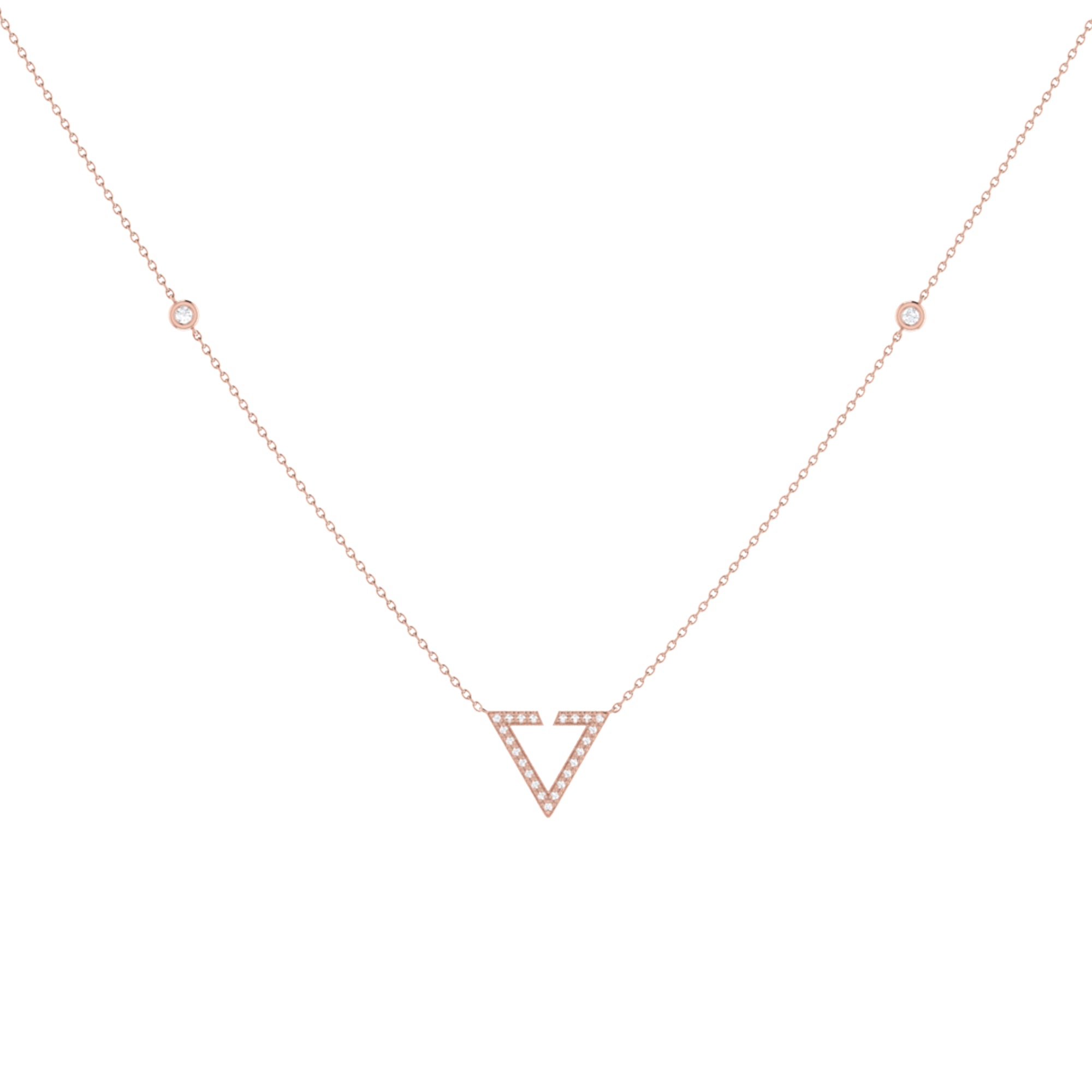 Skyline Triangle Diamond Necklace in 14K Rose Gold Vermeil, featuring genuine diamonds set in a delicate design on a sterling silver chain.
