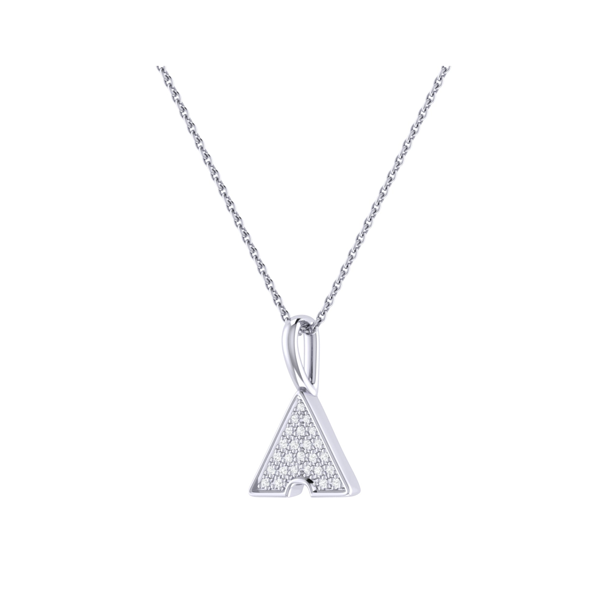 Skyscraper Triangle Diamond Pendant in Sterling Silver featuring natural diamonds and an 18-inch cable chain.