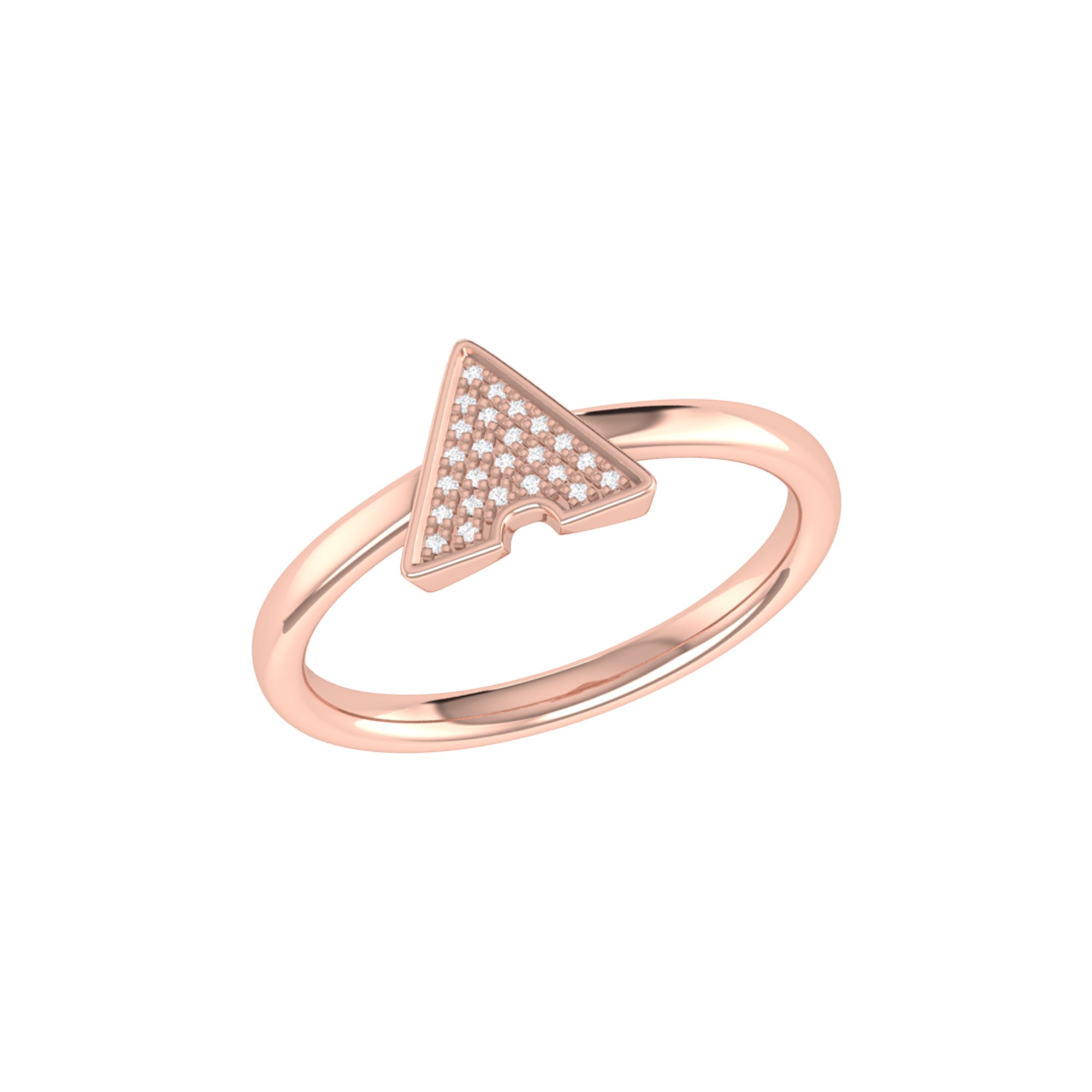 Skyscraper Triangle Diamond Ring in 14K Rose Gold Vermeil on Sterling, featuring genuine diamonds in a modern triangle design.